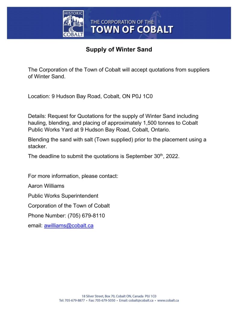 RFQ - 2022 - 2023 Supply of Winter Sand