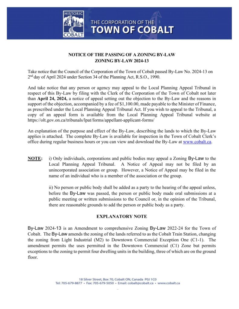 NOTICE OF THE PASSING OF A ZONING BY-LAW ZONING BY-LAW 2024-13