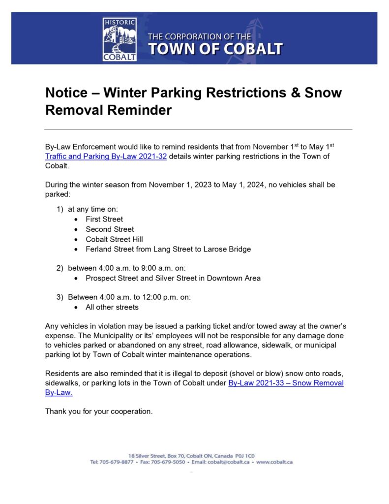 Winter Operations Reminder